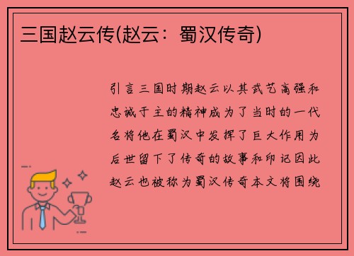 三国赵云传(赵云：蜀汉传奇)